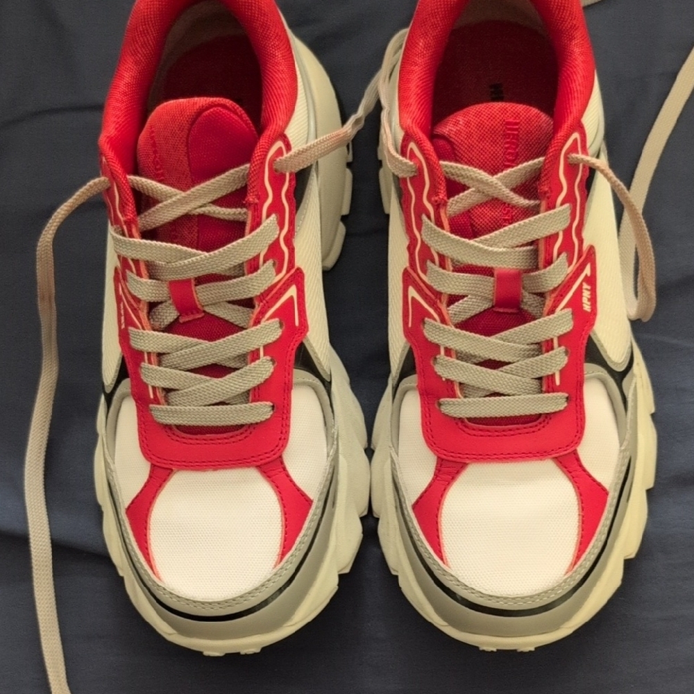 Red and White Retro-Inspired Chunky Sneakers